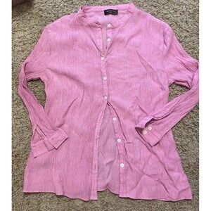 White Fox Womens Take Me Out Oversized Button Down Shirt Crinkle Pink Sz S/M